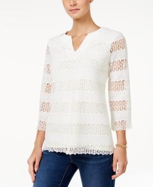 Charter Club Crocheted Split-neck Top, Only At Macy's