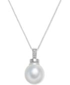 Cultured Baroque White South Sea Pearl (11mm) & Diamond Accent Pendant Necklace In 14k White Gold