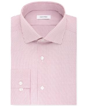 Calvin Klein Steel Men's Slim-fit Non-iron Performance Pink Check Dress Shirt