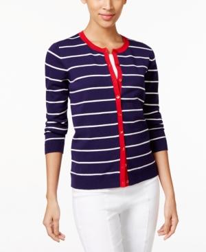 August Silk Striped Contrast-trim Cardigan