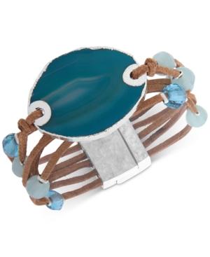 Lonna & Lilly Silver-tone Bead & Stone Suede Magnetic Bracelet