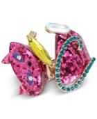Betsey Johnson Gold-tone Multi-stone Pink Cat Hinged Bangle Bracelet