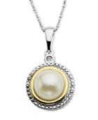 14k Gold And Sterling Silver Necklace, Cultured Freshwater Pearl And Diamond Accent Pendant