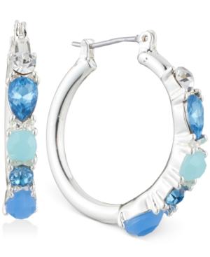Nine West Silver-tone Blue Stone And Crystal Adorned Hoop Earrings