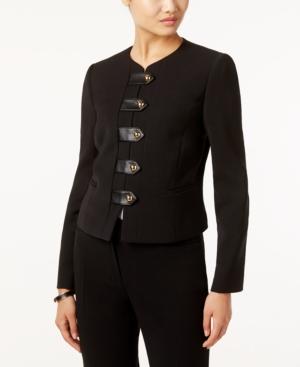 Tahari Asl Faux-leather-trim Snap-front Blazer