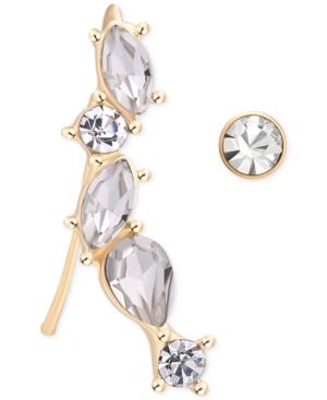 T Tahari Gold-tone Crystal Ear Climbers And Stud Earrings