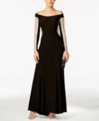 Xscape Off-the-shoulder Beaded Illusion Gown