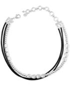 Lucky Brand Silver-tone Layered Beaded Black Leather Choker Necklace