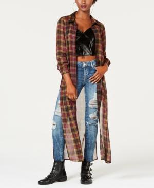 Guess Plaid Slit-side Tunic Shirt