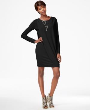 Bar Iii Long-sleeve Draped Shift Dress