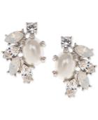 Marchesa Gold-tone Imitation Pearl, Stone & Crystal Cluster Stud Earrings