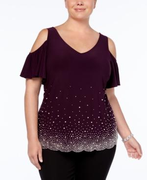 Msk Plus Size Embellished Cold-shoulder Top