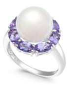 Cultured White Freshwater Pearl (10mm) & Tanzanite (2 Ct. T.w.) Ring In Sterling Silver