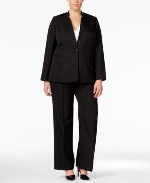 Tahari Asl Plus Size One-button Pinstriped Pantsuit