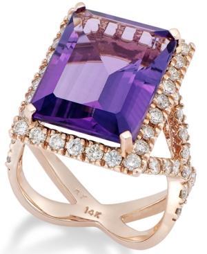 Amethyst (12 Ct. T.w.) And Diamond (1-1/4 Ct. T.w.) Ring In 14k Rose Gold
