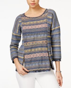 Lucky Brand Escape Printed Fringe-detail Top