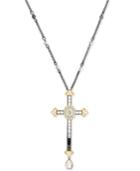 Swarovski Two-tone Crystal & Imitation Pearl Cross Beaded Pendant Necklace, 14-4/5 + 2 Extender