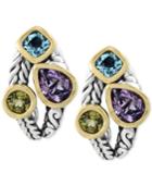 Balissima By Effy Multi-gemstone Deco-style Stud Earrings (5-1/10 Ct. T.w.) In Sterling Silver And 18k Gold