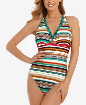 Swim Solutions Sport Corsica Striped Tummy-control Racerback One-piece Swimsuit Women's Swimsuit