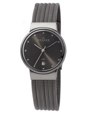 Skagen Denmark Watch, Women's Charcoal Mesh Stainless Steel Bracelet 355smm1