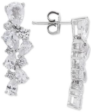 Arabella Cubic Zirconia Cluster Drop Earrings In Sterling Silver