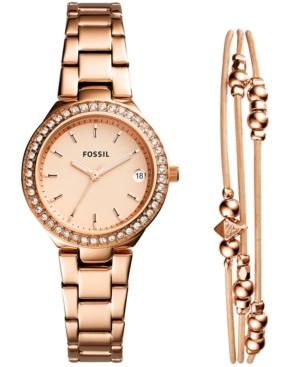 Fossil Women's Blane Rose Gold-tone Stainless Steel Bracelet Watch 31mm Gift Set