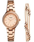 Fossil Women's Blane Rose Gold-tone Stainless Steel Bracelet Watch 31mm Gift Set