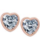 T Tahari Rose Gold-tone Crystal Heart Stud Earrings