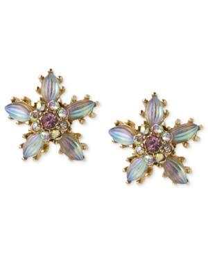 Betsey Johnson Antique Gold-tone Crystal Flower Stud Earrings