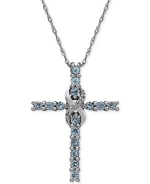 Aquamarine (5/8 Ct. T.w.) & Diamond Accent Cross Pendant Necklace In 14k White Gold