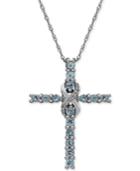 Aquamarine (5/8 Ct. T.w.) & Diamond Accent Cross Pendant Necklace In 14k White Gold