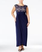 Connected Plus Size Lace Cap-sleeve Gown