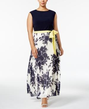 Jessica Howard Plus Size Belted Pleated Maxi Dress