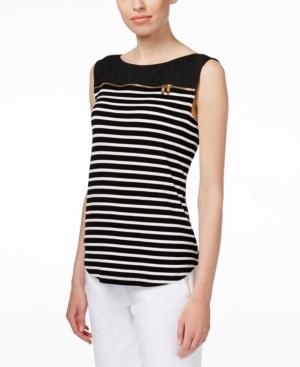 Calvin Klein Sleeveless Striped Zipper Top