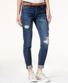 Vanilla Star Juniors' Belted Ripped Skinny Jeans
