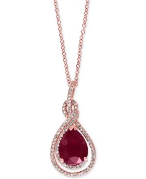 Effy Ruby (2-5/8 Ct. T.w.) And Diamond (1/4 Ct. T.w.) 18 Pendant Necklace In 14k Rose Gold