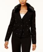 Charter Club Studded Faux-fur-collar Cardigan, Created For Macy's