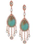 Le Vian Sky Aquaprase (14 X 9mm), Cultured Freshwater Pearl (3mm) & White Topaz (3/4 Ct. T.w.) Drop Earrings In 14k Rose Gold