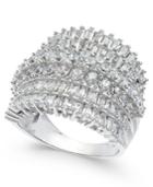 Cubic Zirconia Multi-row Cluster Statement Ring In Sterling Silver