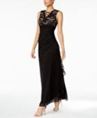 Betsy & Adam Ruched Lace Gown