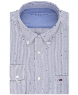 Tommy Hilfiger Men's Slim-fit Comfort Wash Blue Stripe Dot Dress Shirt
