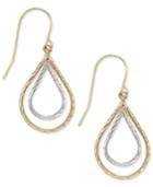 Two-tone Double Teardrop Textured Drop Earrings In 10k Yellow And White Gold