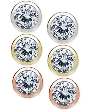 Giani Bernini 3-pc. Set Cubic Zirconia Bezel Stud Earrings In Sterling Silver, 18k Gold-plated And 18k Rose Gold-plated Sterling Silver, Only At Macy's