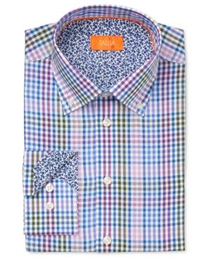 Tallia Men's Fitted Multicolor Checked Dress Shirt
