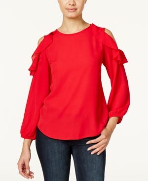Bcx Juniors' Ruffled Cold-shoulder Top