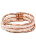 Betsey Johnson Rose Gold-tone Layered Crystal Mesh And Coil Bracelet