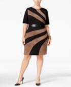 Connected Plus Size Belted Faux-suede Sheath Dress