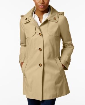 London Fog Hooded A-line Double-collar Raincoat