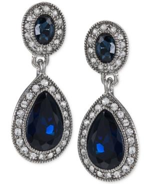 Carolee Silver-tone Blue Stone Pave Drop Earrings