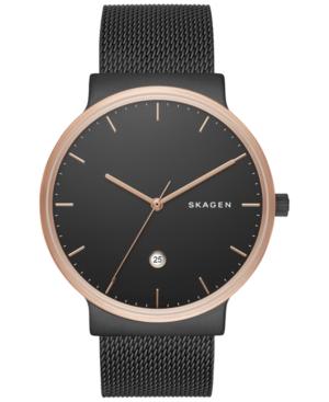 Skagen Men's Ancher Black Stainless Steel Mesh Bracelet Watch 40mm Skw6296